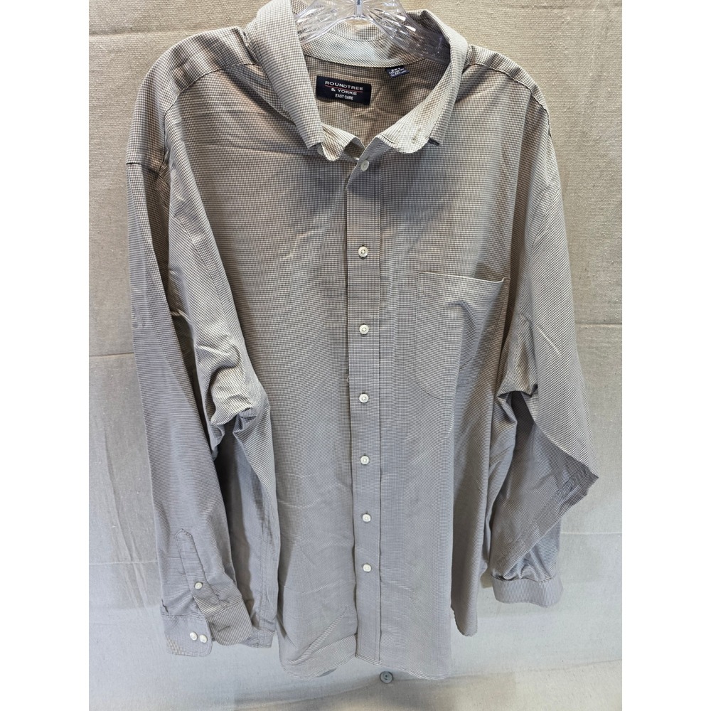Roundtree & Yorke Mens 2XT Tall Tan Houndstooth Easy Care Button Down Shirt